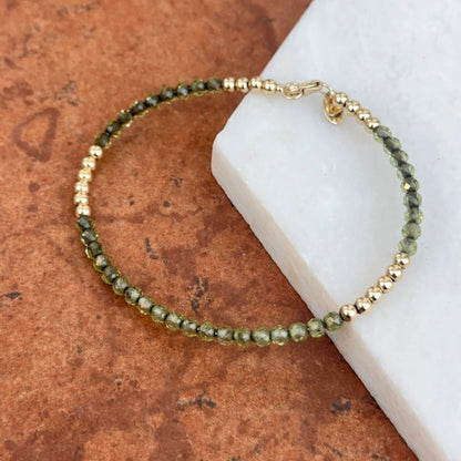 Estate 14KT Yellow Gold Green Tourmaline Beaded Bracelet