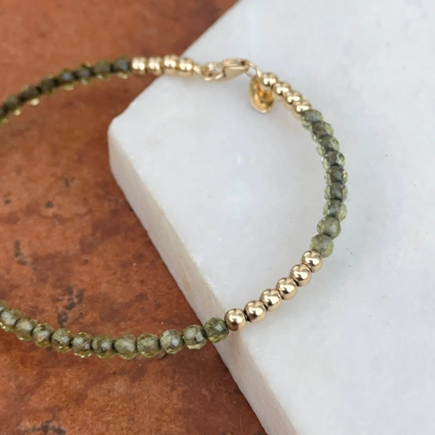 Estate 14KT Yellow Gold Green Tourmaline Beaded Bracelet