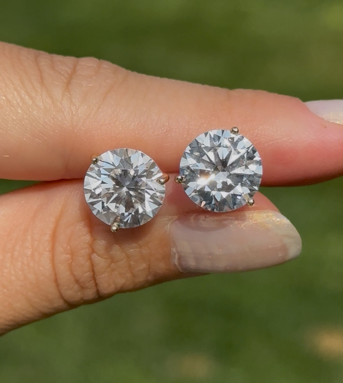 18KT Yellow Gold Round 10 Carat Lab Grown Diamonds 3-Prong Stud Earrings + Paddle Backs