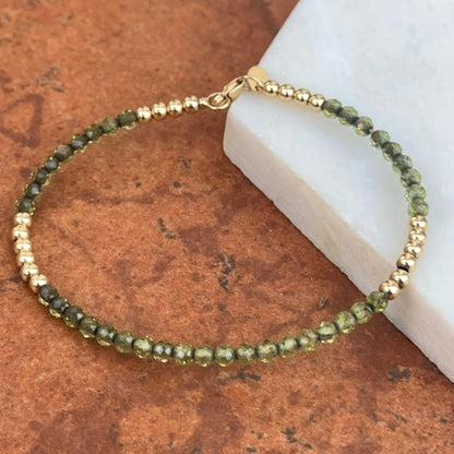 Estate 14KT Yellow Gold Green Tourmaline Beaded Bracelet