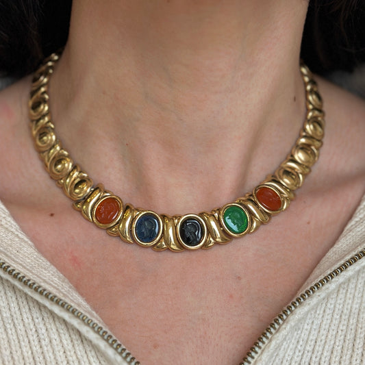 Estate Gold-Tone Replica Intaglio XOXO Chain Collar Necklace