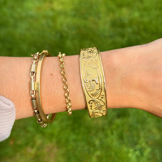 Estate 18KT Yellow Gold Egyptian Cuff Bangle Bracelet