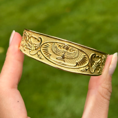 Estate 18KT Yellow Gold Egyptian Cuff Bangle Bracelet