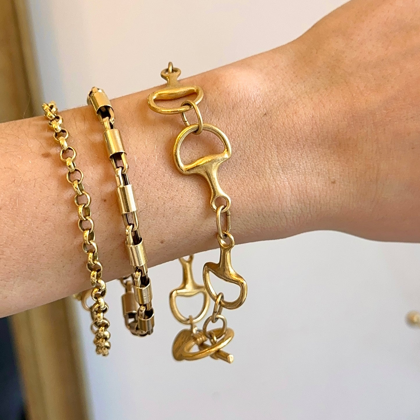 Estate Gold-Plated Matte Horse Bit Links Bracaelet