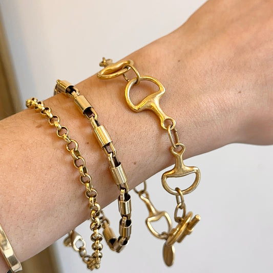 Estate Gold-Plated Matte Horse Bit Links Bracaelet
