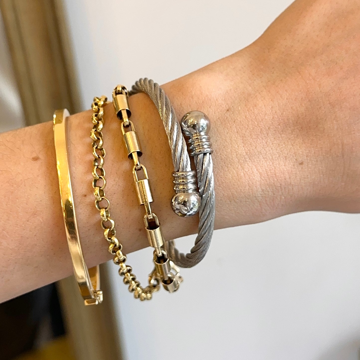 Stainless Steel Bypass Twisted Cable Bangle Bracelet