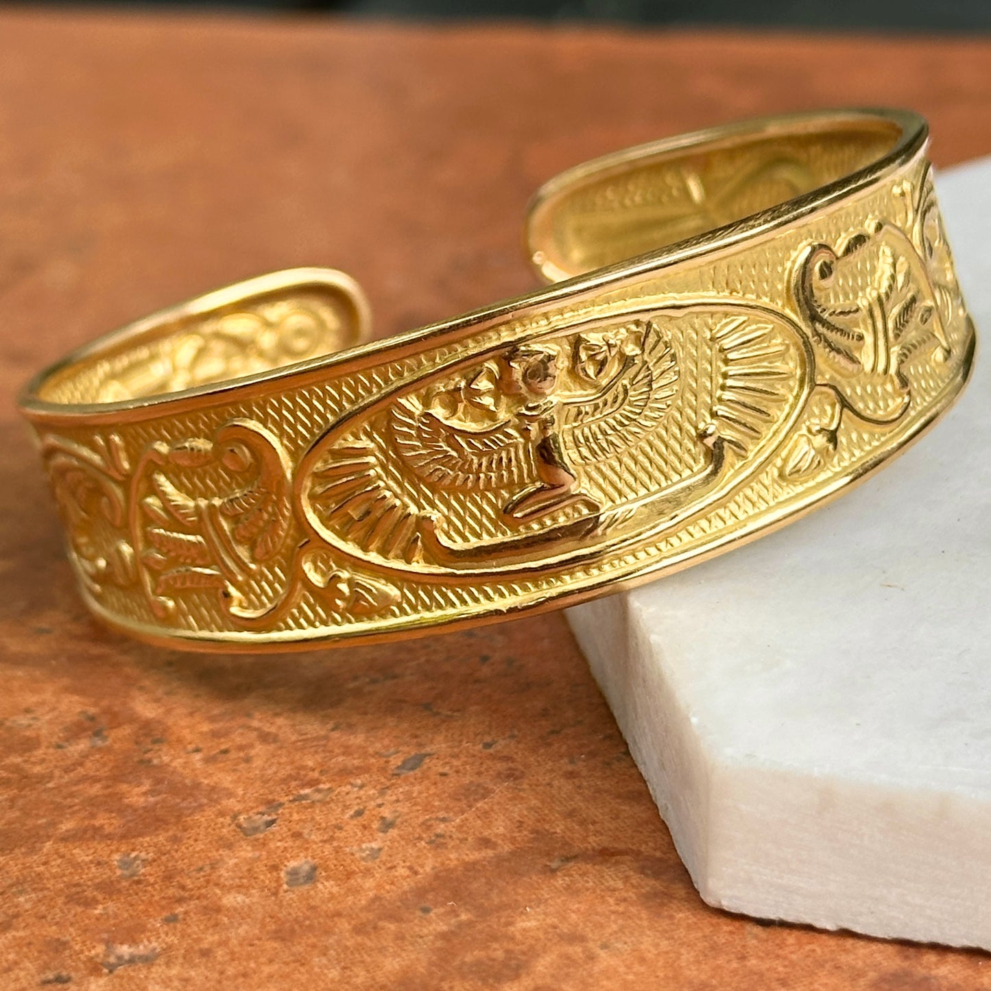 Estate 18KT Yellow Gold Egyptian Cuff Bangle Bracelet