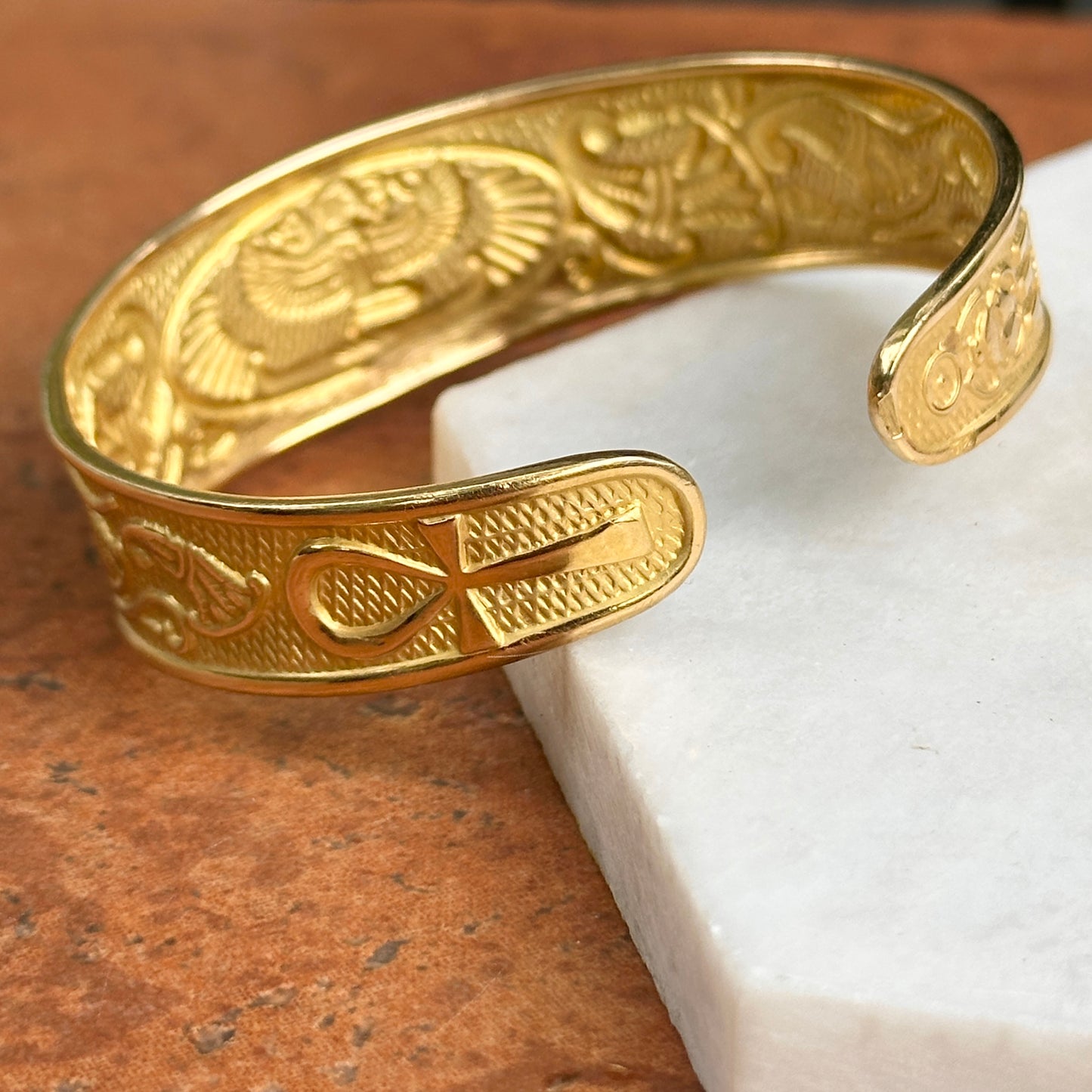 Estate 18KT Yellow Gold Egyptian Cuff Bangle Bracelet