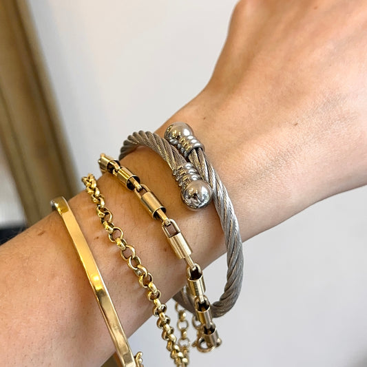 Stainless Steel Bypass Twisted Cable Bangle Bracelet