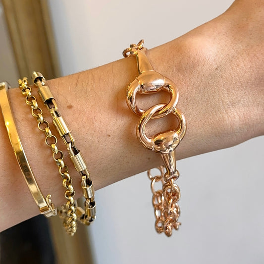 Estate Rose Gold-Plated Horse Bit Double Strand Bracelet