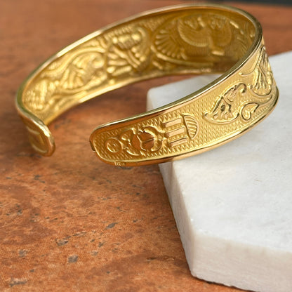 Estate 18KT Yellow Gold Egyptian Cuff Bangle Bracelet
