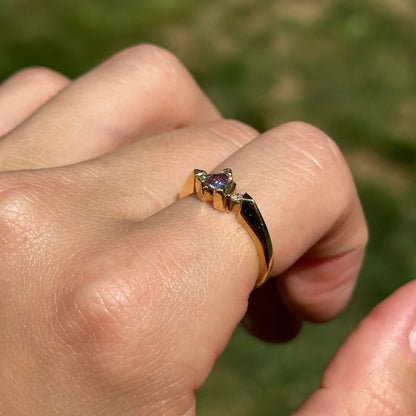 Estate 14KT Yellow Gold Trillion Tanzanite + Diamond Accent Ring