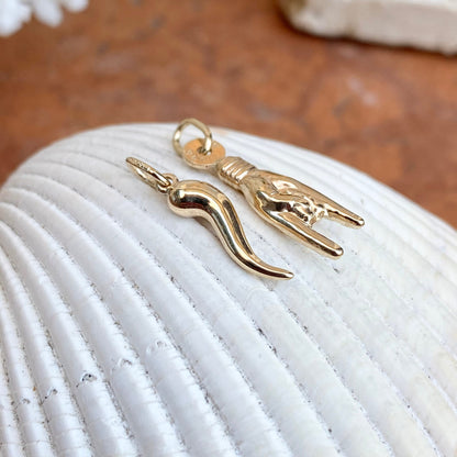 14KT Yellow Gold Mano + Horn Pendant Charms Set