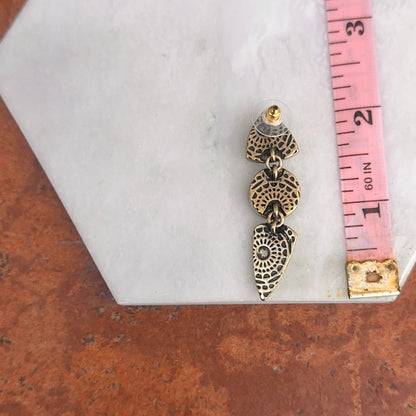 Estate Gold-Tone White Marble + Geode Dangle Earrings