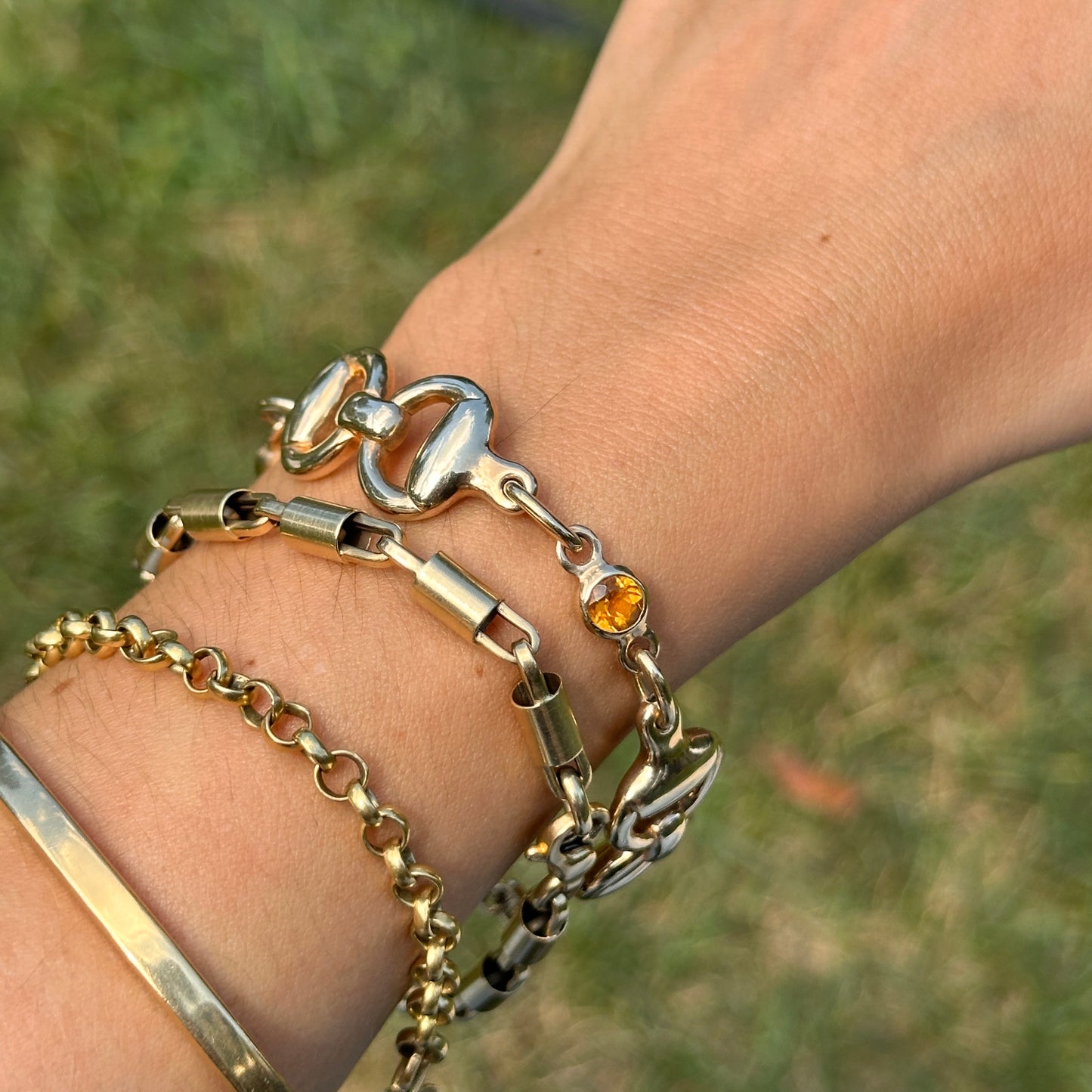 Estate Gold-Plated Silver Citrine Horse Bridle Link Bracelet