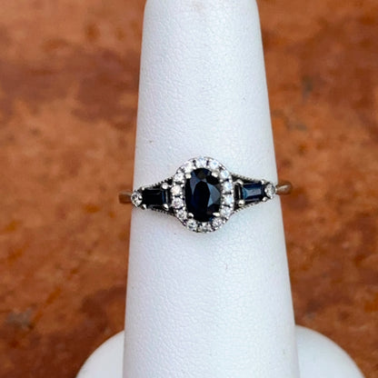 Estate 10KT White Gold Oval Blue Sapphire + Diamond Accent Ring