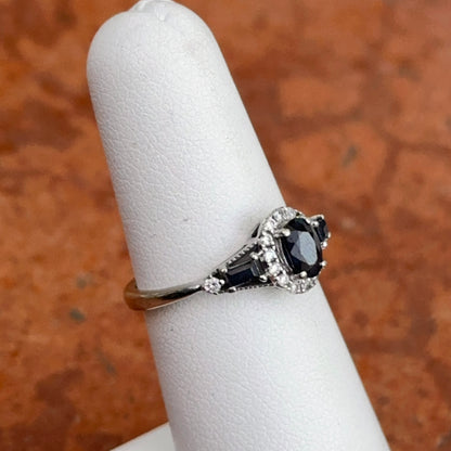 Estate 10KT White Gold Oval Blue Sapphire + Diamond Accent Ring