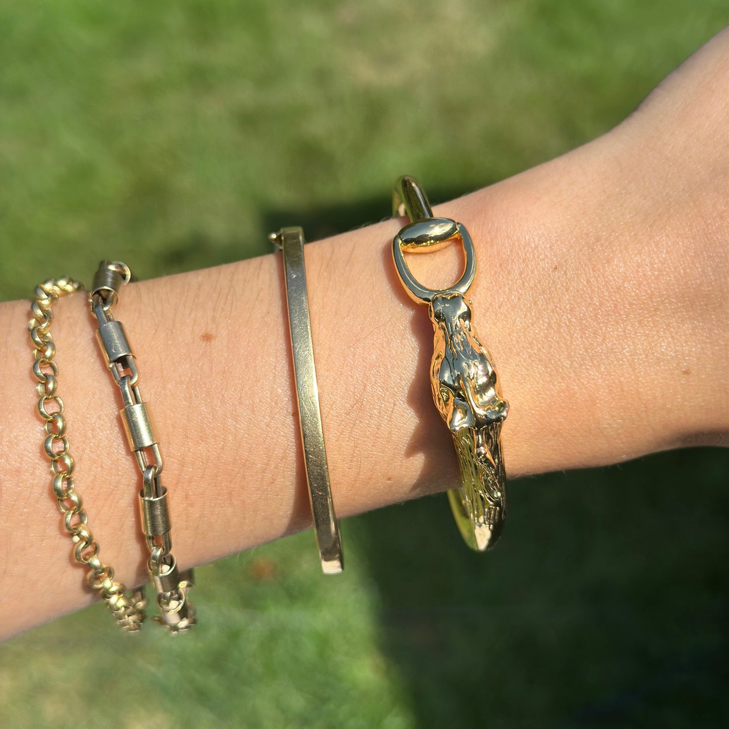 Estate Gold-Plated Horse Head + Bridle Slip-On Bangle Bracelet