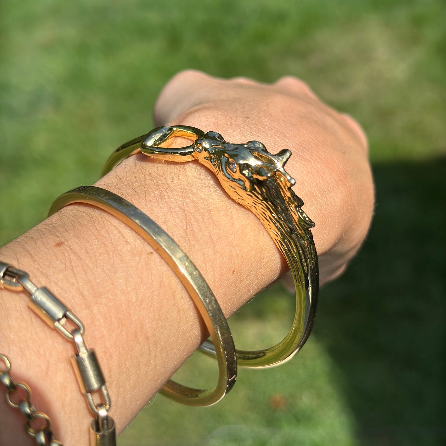 Estate Gold-Plated Horse Head + Bridle Slip-On Bangle Bracelet