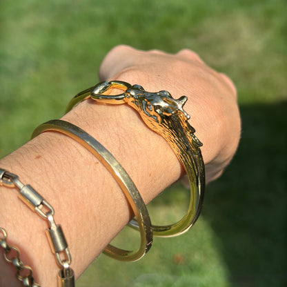 Estate Gold-Plated Horse Head + Bridle Slip-On Bangle Bracelet