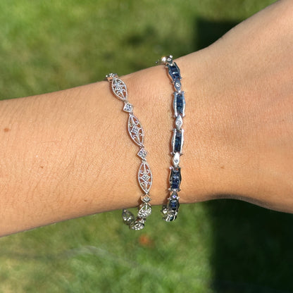 Estate 14KT White Gold Diamond Miligrain Art Deco Tennis Bracelet