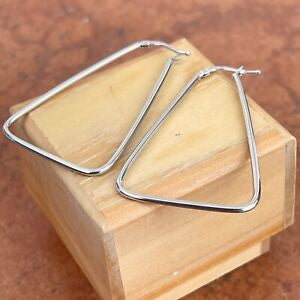 14KT White Gold Triangle Hoop Earrings