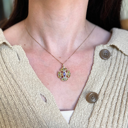 Vintage Estate 14KT Yellow Gold Gemstone Maltese Cross Pendant