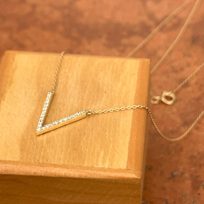 14KT Yellow Gold Pave Diamond "V" Dip Necklace