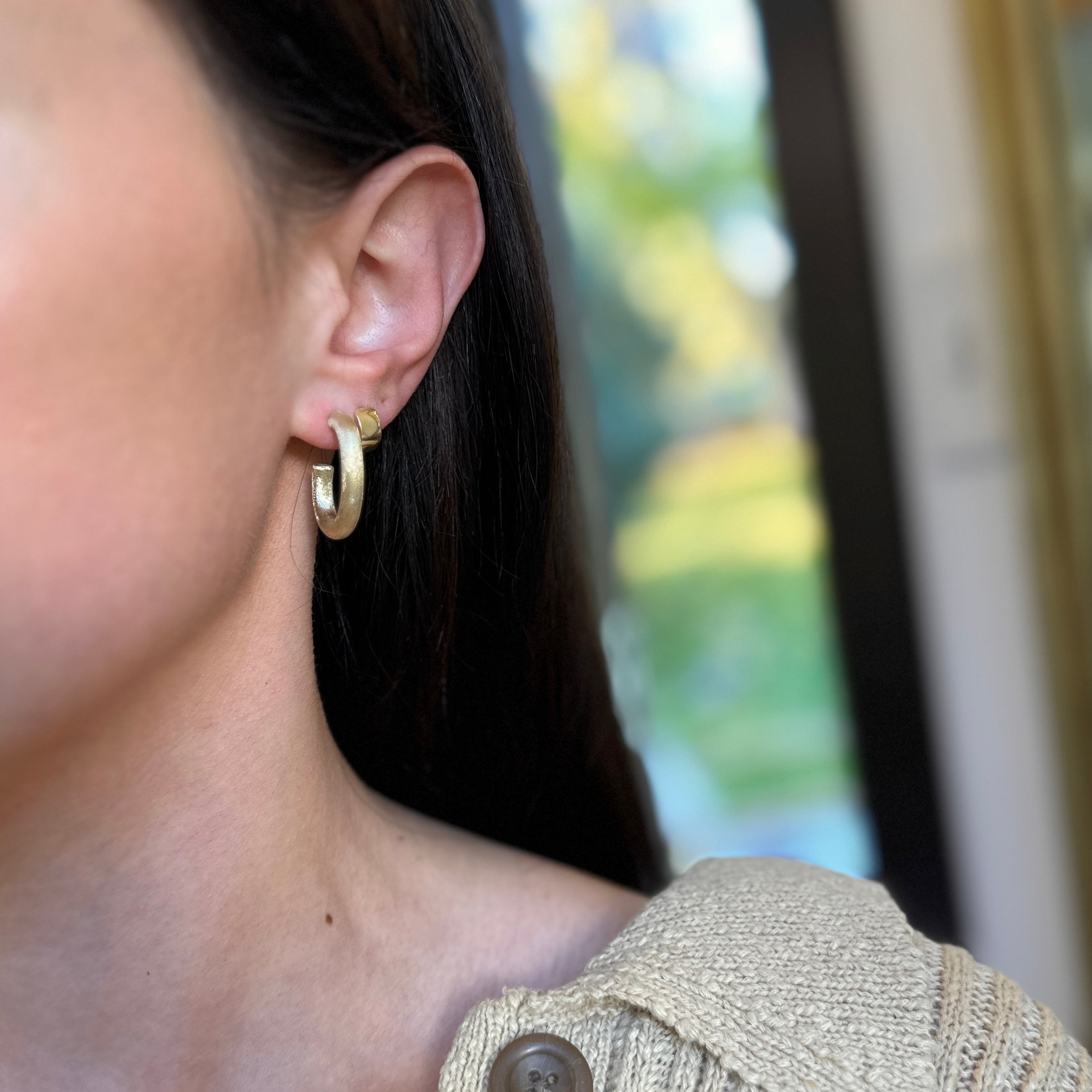 14KT Yellow Gold Matte Finish J Shape Hoop Earrings LSJ