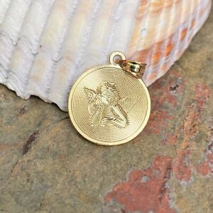 Two Tone 10KT Yellow Gold Baby Angel Circle Pendant