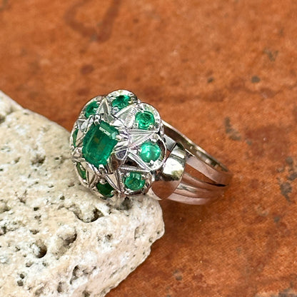 Estate 14KT White Gold Emerald-Cut Emerald Art Deco Ring