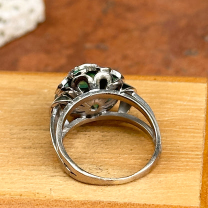 Estate 14KT White Gold Emerald-Cut Emerald Art Deco Ring