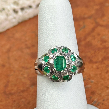 Estate 14KT White Gold Emerald-Cut Emerald Art Deco Ring