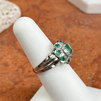 Estate 14KT White Gold Emerald-Cut Emerald Art Deco Ring