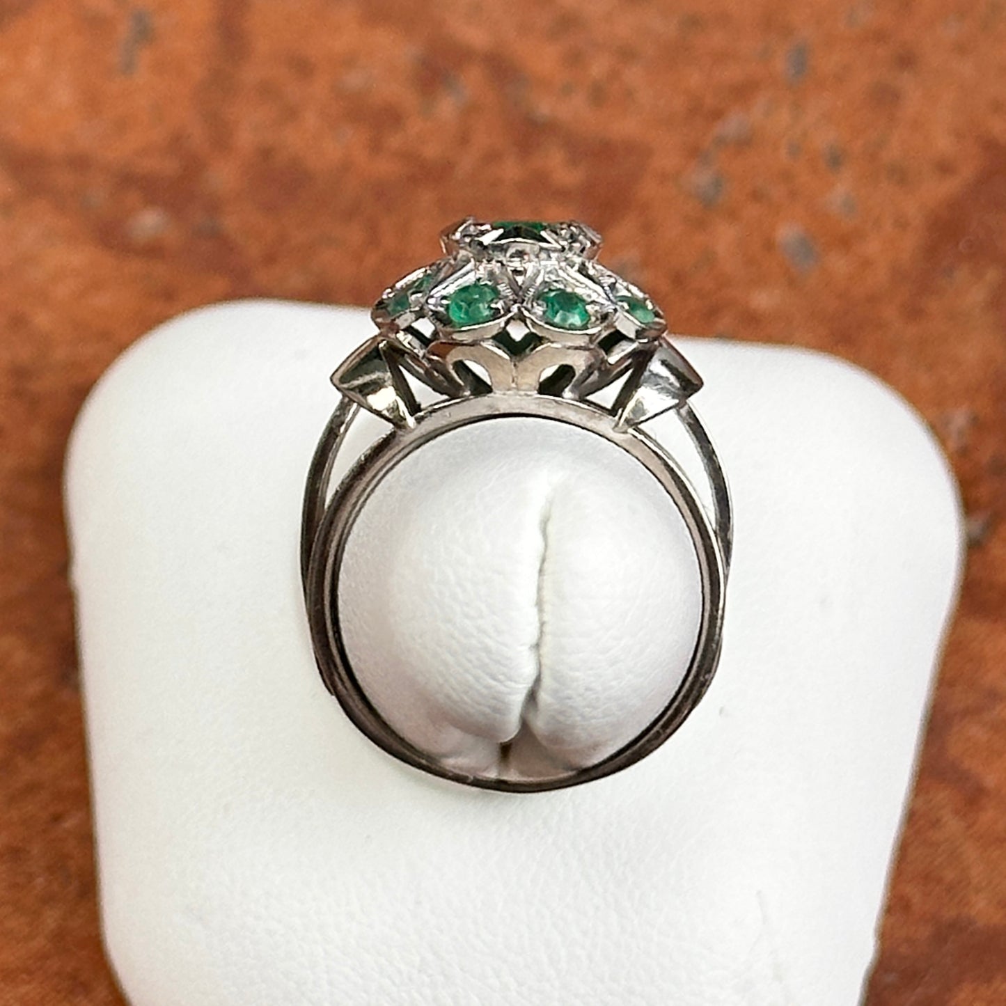 Estate 14KT White Gold Emerald-Cut Emerald Art Deco Ring