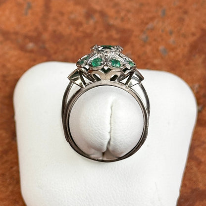 Estate 14KT White Gold Emerald-Cut Emerald Art Deco Ring