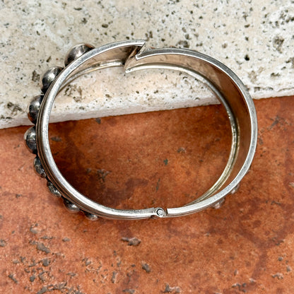 Estate Sterling Silver Beaded Hinged Cuff Bangle Bracelet