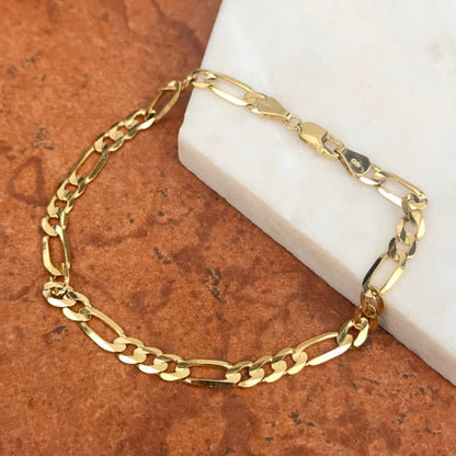 10KT Yellow Gold 5.5mm Concave Figaro Chain Bracelet