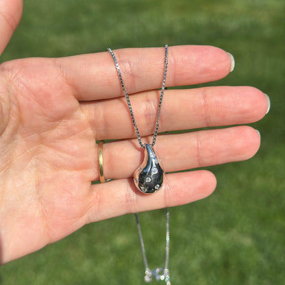 Sterling Silver Tapered Puffed CZ Stone Teardrop Pendant Chain Necklace