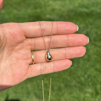 14KT Yellow Gold Puffed Diamond Gypsy-Set Teardrop Pendant Chain Necklace