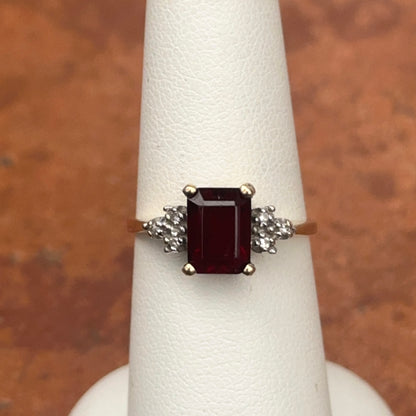 Estate Alwand Vahan 14KT Yellow Gold Emerald-Cut Garnet + Diamond Ring