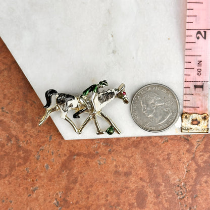 Estate Silver-Tone Horse + Jockey Painted Pin Brooch