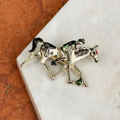 Estate Silver-Tone Horse + Jockey Painted Pin Brooch