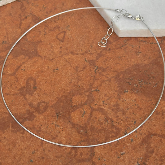 14KT White Gold Solid 1mm Cable Round Neck Wire Necklace