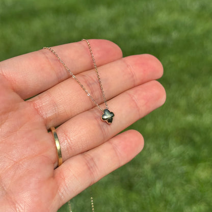 14KT Yellow Gold Puffed Mini 4-Leaf Clover 7mm Station Cable Chain Necklace