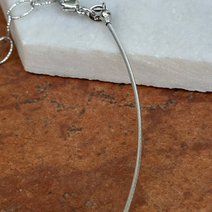 14KT White Gold Solid 1mm Cable Round Neck Wire Necklace