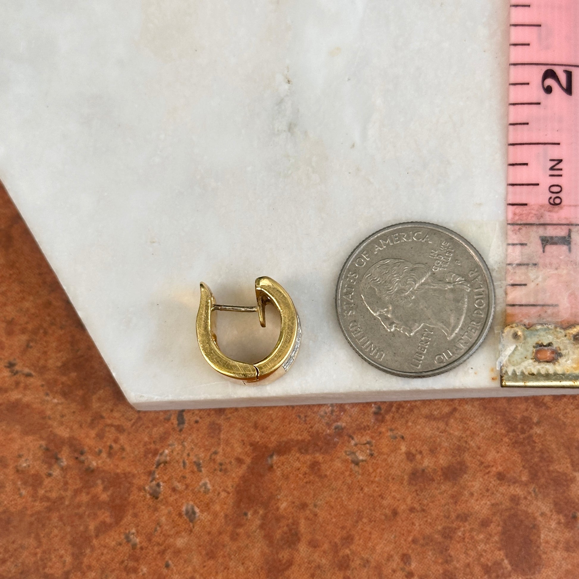 Estate 18KT Yellow Gold 3 Row Princess Cut Invisible Set Diamonds Huggie Earrings - LSJ