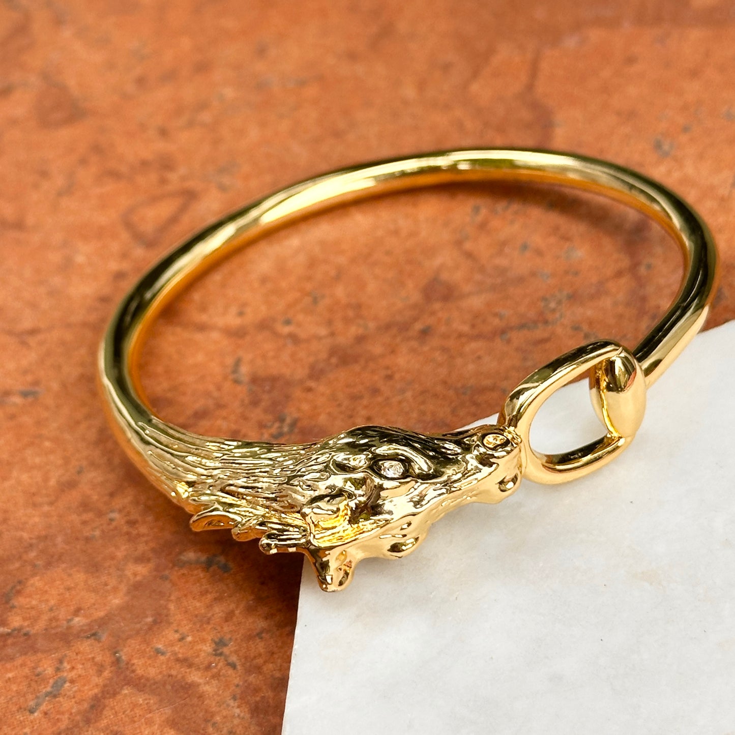 Estate Gold-Plated Horse Head + Bridle Slip-On Bangle Bracelet