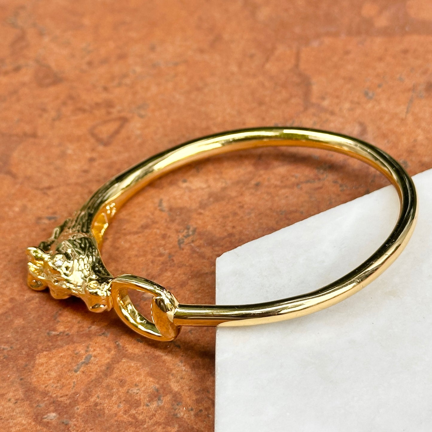Estate Gold-Plated Horse Head + Bridle Slip-On Bangle Bracelet