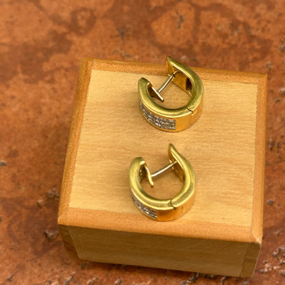 Estate 18KT Yellow Gold 3 Row Princess Cut Invisible Set Diamonds Huggie Earrings - LSJ